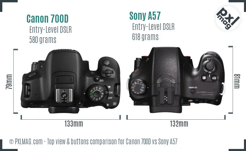 Canon 700D vs Sony A57 top view buttons comparison