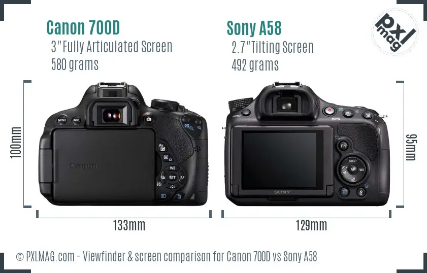 Canon 700D vs Sony A58 Screen and Viewfinder comparison