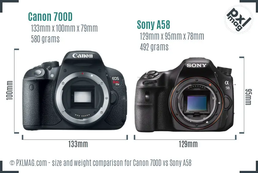 Canon 700D vs Sony A58 size comparison