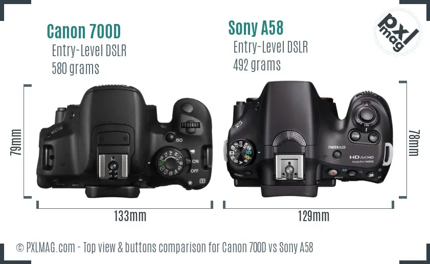Canon 700D vs Sony A58 top view buttons comparison