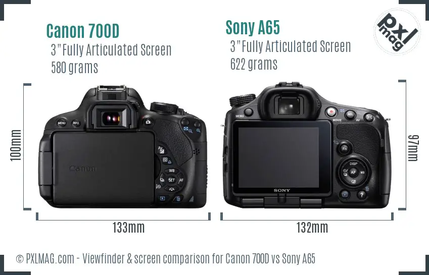 Canon 700D vs Sony A65 Screen and Viewfinder comparison