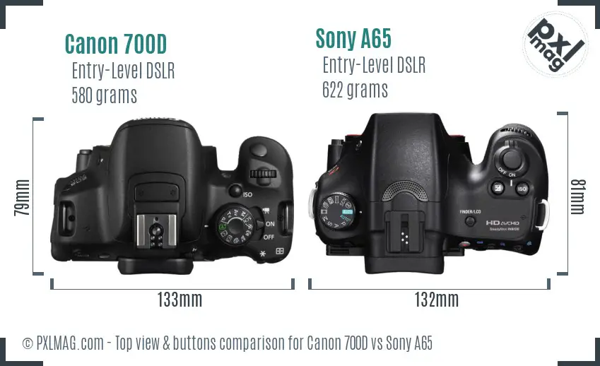 Canon 700D vs Sony A65 top view buttons comparison
