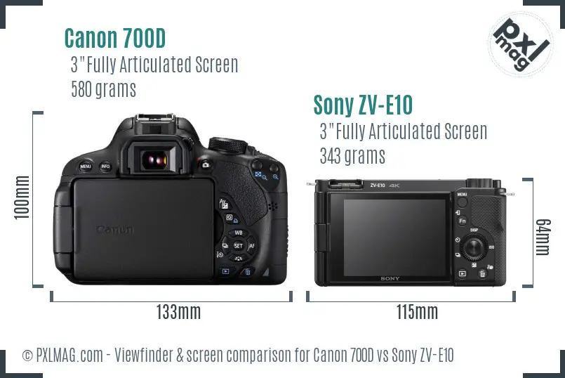 Canon 700D vs Sony ZV-E10 Screen and Viewfinder comparison