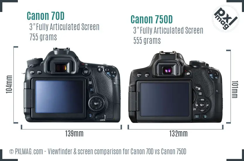 Canon 70D vs Canon 750D Screen and Viewfinder comparison