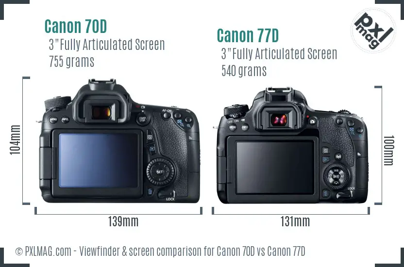 Canon 70D vs Canon 77D Screen and Viewfinder comparison