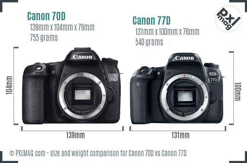 Canon 70D vs Canon 77D size comparison