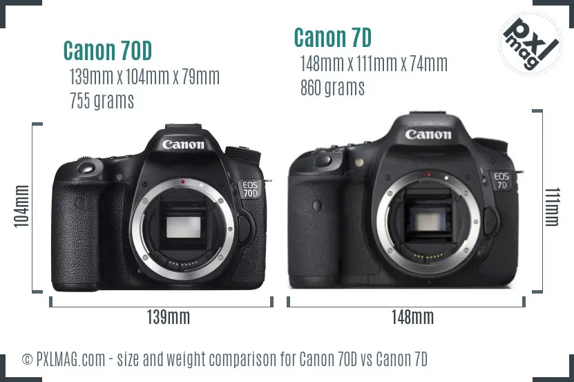 Canon 70D vs Canon 7D size comparison