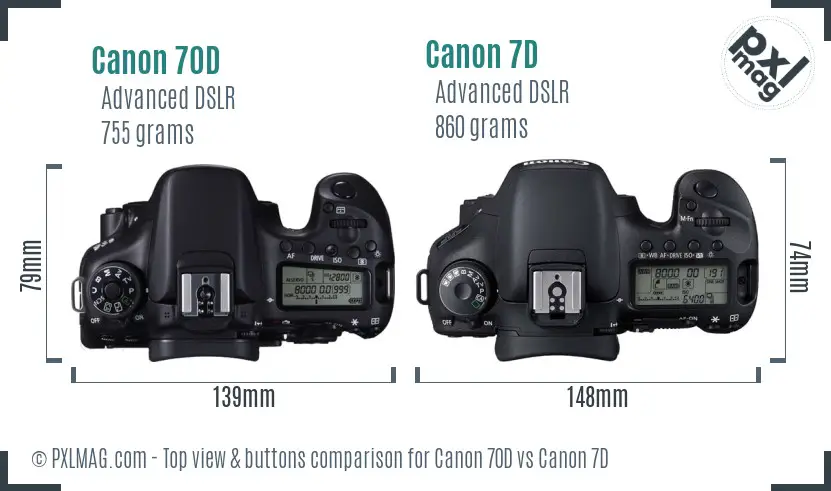 Canon 70D vs Canon 7D top view buttons comparison