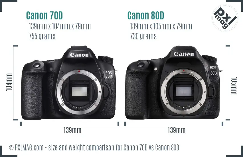 Canon 70D vs Canon 80D size comparison