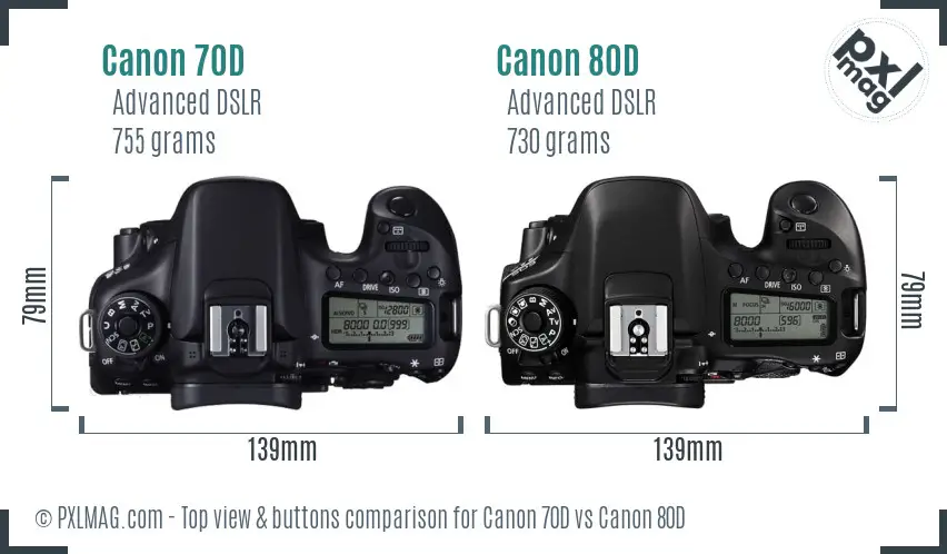 Canon 70D vs Canon 80D top view buttons comparison