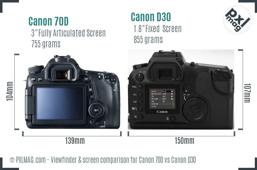 Canon 70D vs Canon D30 Screen and Viewfinder comparison Canon 70D vs Canon D30 Screen and Viewfinder comparison