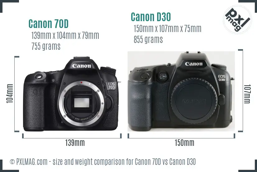 Canon 70D vs Canon D30 size comparison Canon 70D vs Canon D30 size comparison