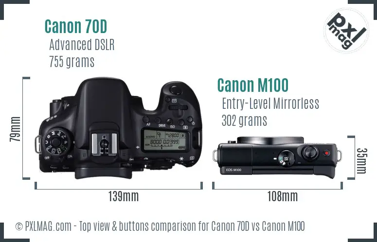 Canon 70D vs Canon M100 top view buttons comparison