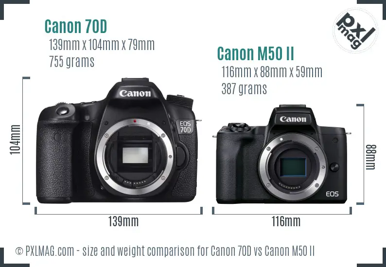 Canon 70D vs Canon M50 II size comparison Canon 70D vs Canon M50 II size comparison