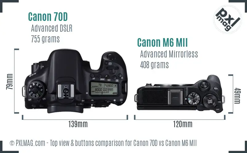 Canon 70D vs Canon M6 MII top view buttons comparison Canon 70D vs Canon M6 MII top view buttons comparison