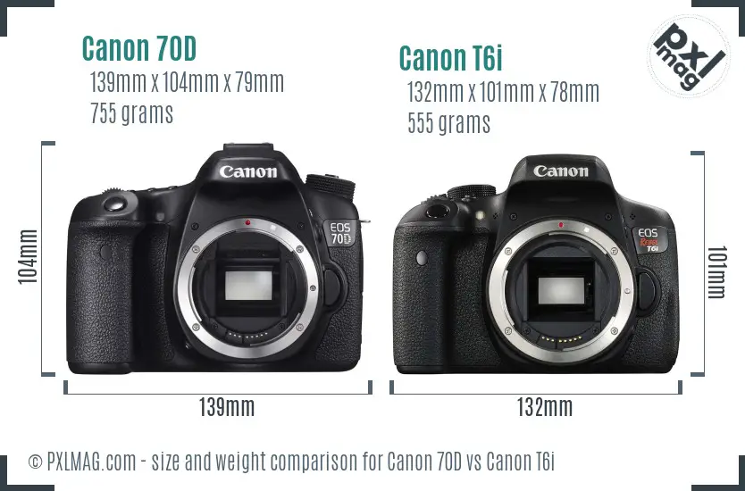 Canon 70D vs Canon T6i size comparison Canon 70D vs Canon T6i size comparison