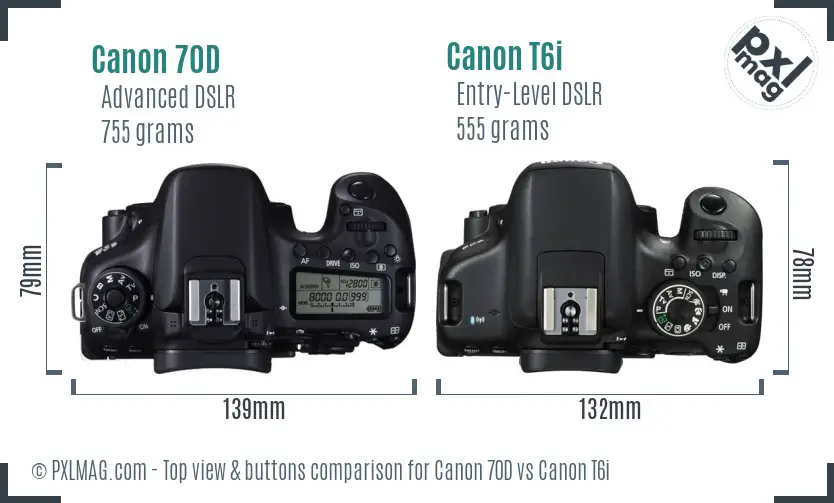 Canon 70D vs Canon T6i top view buttons comparison Canon 70D vs Canon T6i top view buttons comparison