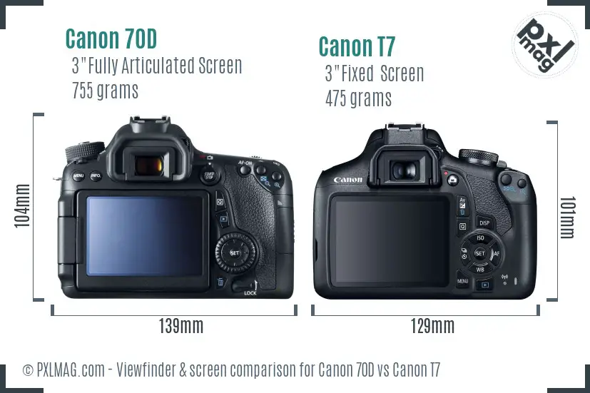 Canon 70D vs Canon T7 Screen and Viewfinder comparison