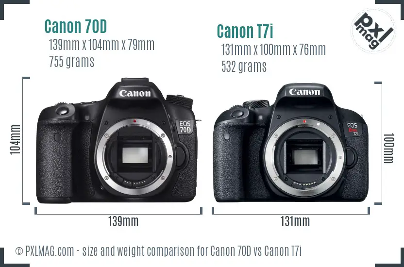 Canon 70D vs Canon T7i size comparison