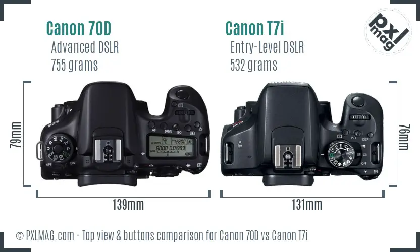 Canon 70D vs Canon T7i top view buttons comparison