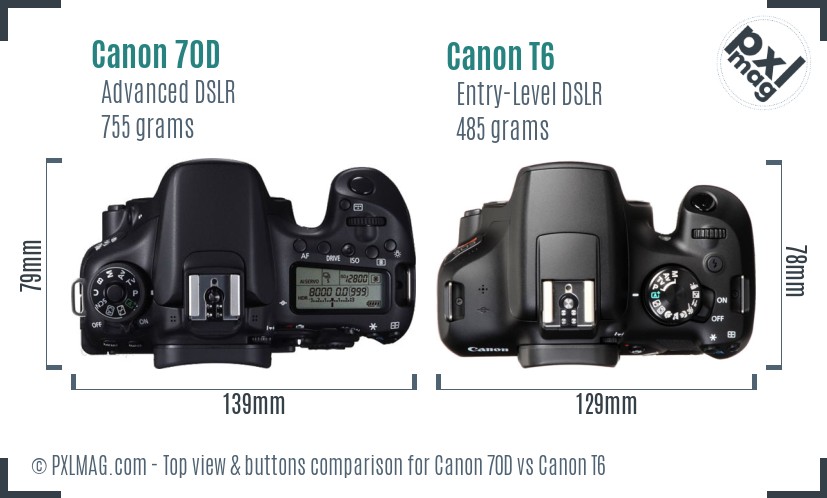 Canon 70D vs Canon T6 top view buttons comparison