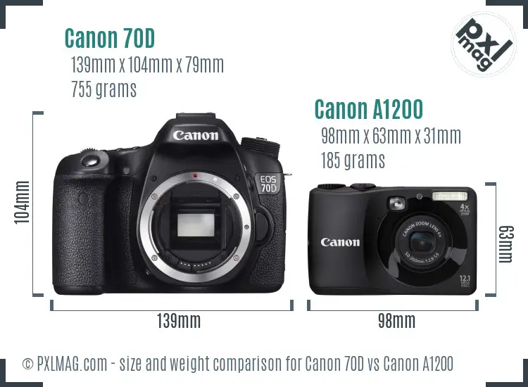 Canon 70D vs Canon A1200 size comparison