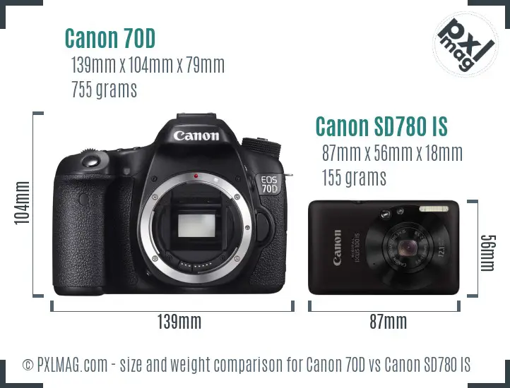 Canon 70D vs Canon SD780 IS size comparison