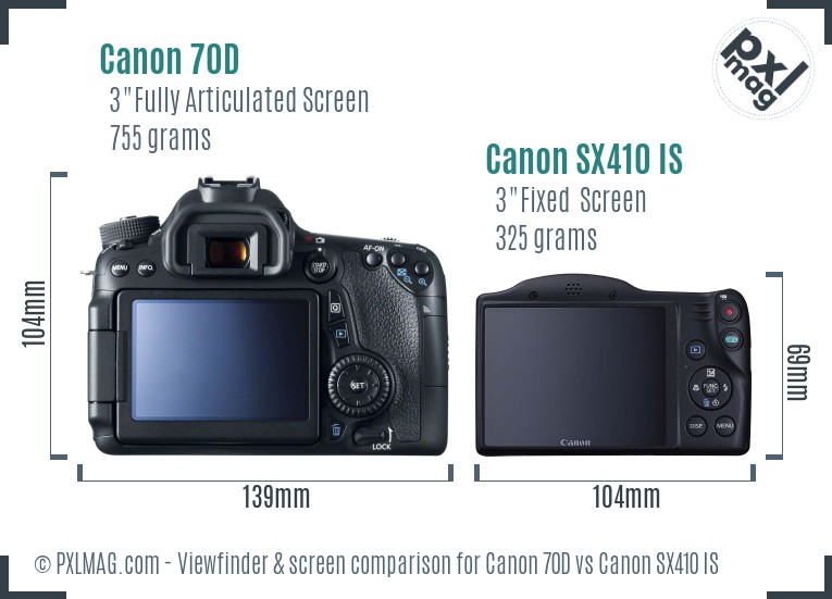 Canon 70D vs Canon SX410 IS Screen and Viewfinder comparison