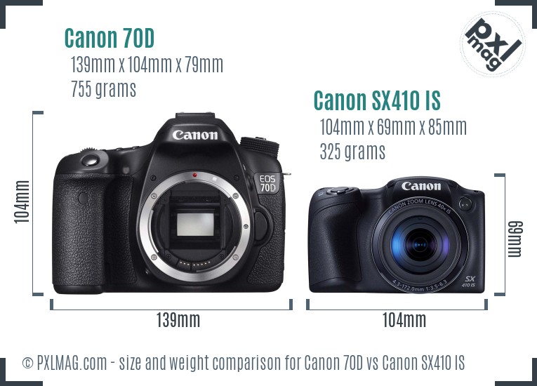 Canon 70D vs Canon SX410 IS size comparison