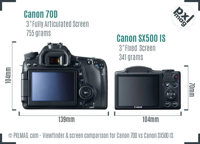 Canon 70D vs Canon SX500 IS Screen and Viewfinder comparison