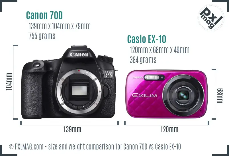 Canon 70D vs Casio EX-10 size comparison