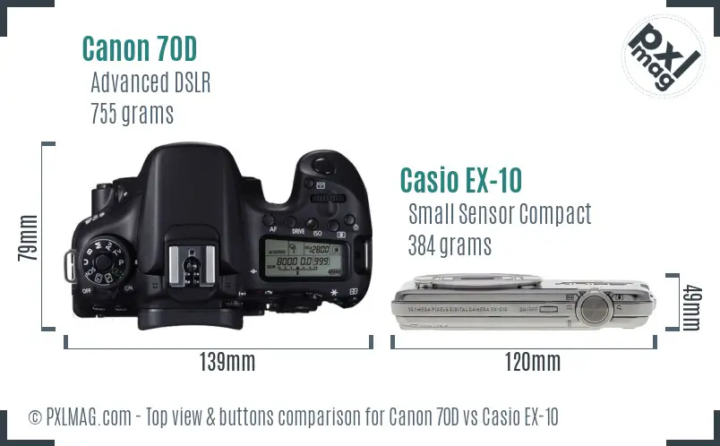 Canon 70D vs Casio EX-10 top view buttons comparison