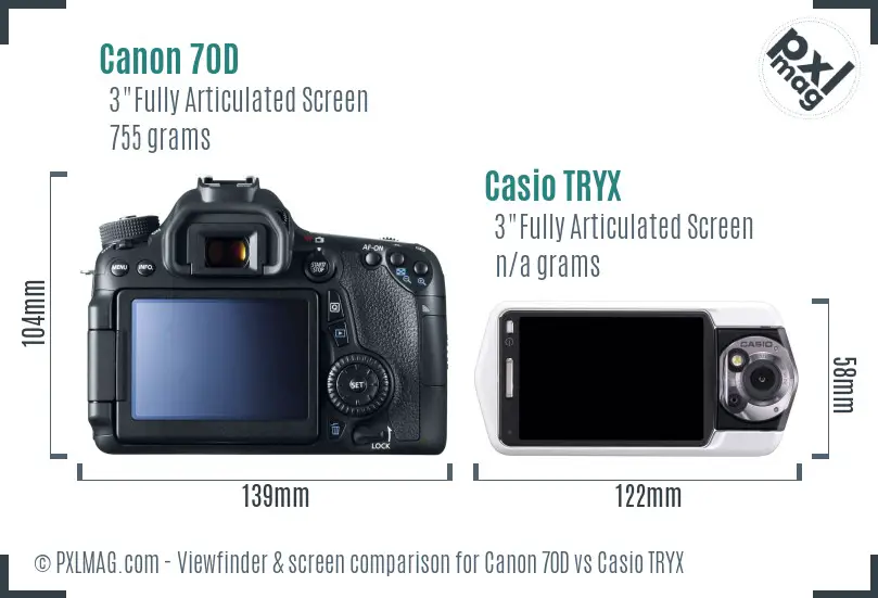 Canon 70D vs Casio TRYX Screen and Viewfinder comparison