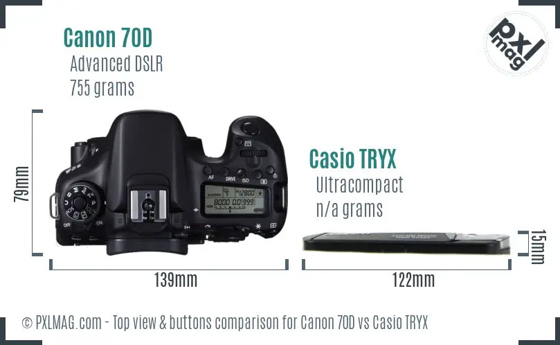 Canon 70D vs Casio TRYX top view buttons comparison