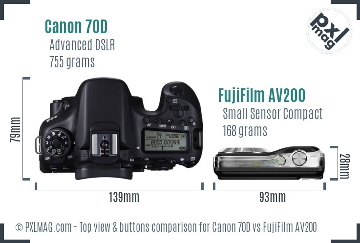 Canon 70D vs FujiFilm AV200 top view buttons comparison