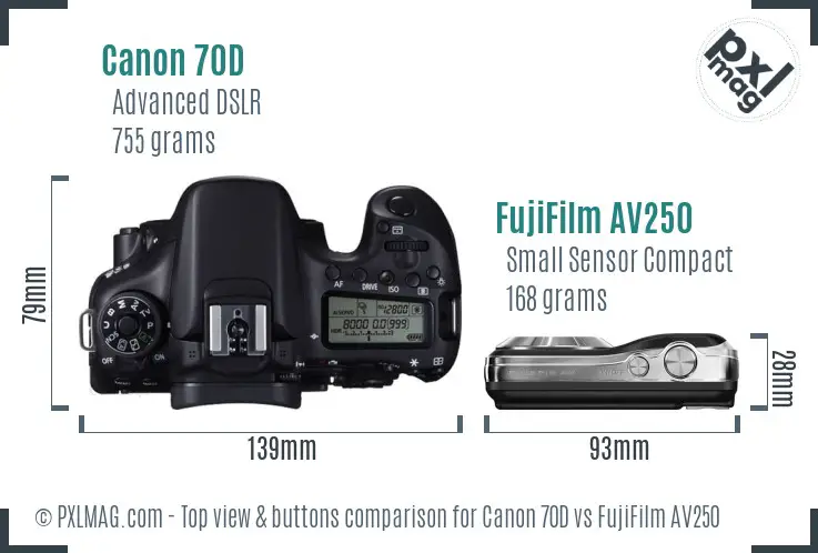 Canon 70D vs FujiFilm AV250 top view buttons comparison Canon 70D vs FujiFilm AV250 top view buttons comparison