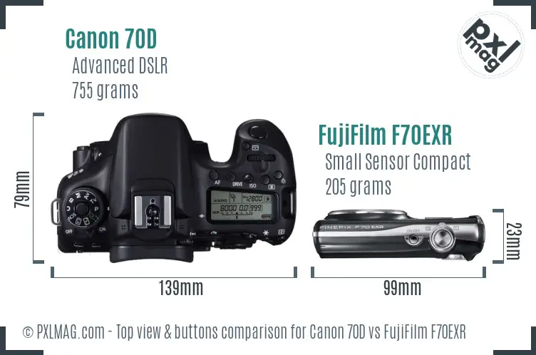 Canon 70D vs FujiFilm F70EXR top view buttons comparison