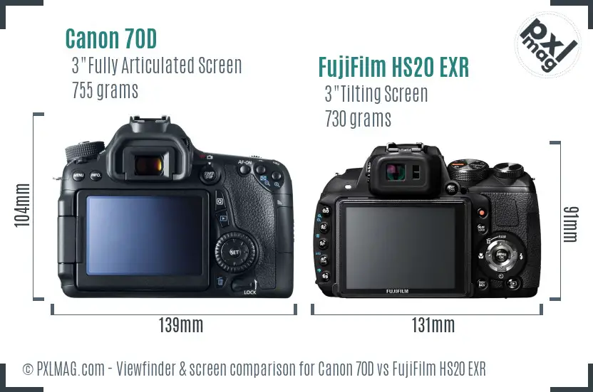 Canon 70D vs FujiFilm HS20 EXR Screen and Viewfinder comparison