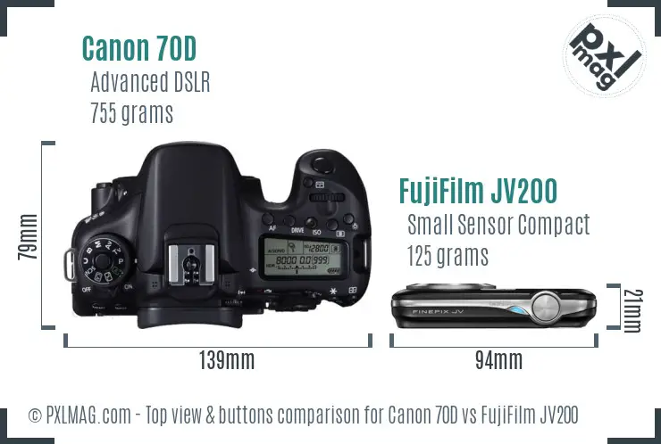 Canon 70D vs FujiFilm JV200 top view buttons comparison