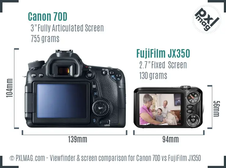 Canon 70D vs FujiFilm JX350 Screen and Viewfinder comparison