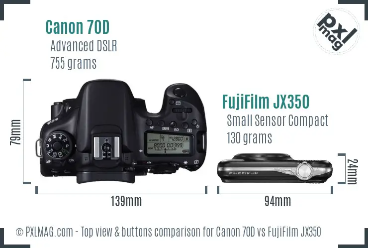 Canon 70D vs FujiFilm JX350 top view buttons comparison