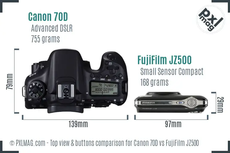 Canon 70D vs FujiFilm JZ500 top view buttons comparison Canon 70D vs FujiFilm JZ500 top view buttons comparison