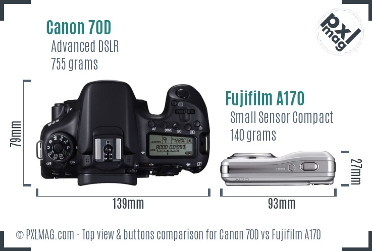 Canon 70D vs Fujifilm A170 top view buttons comparison