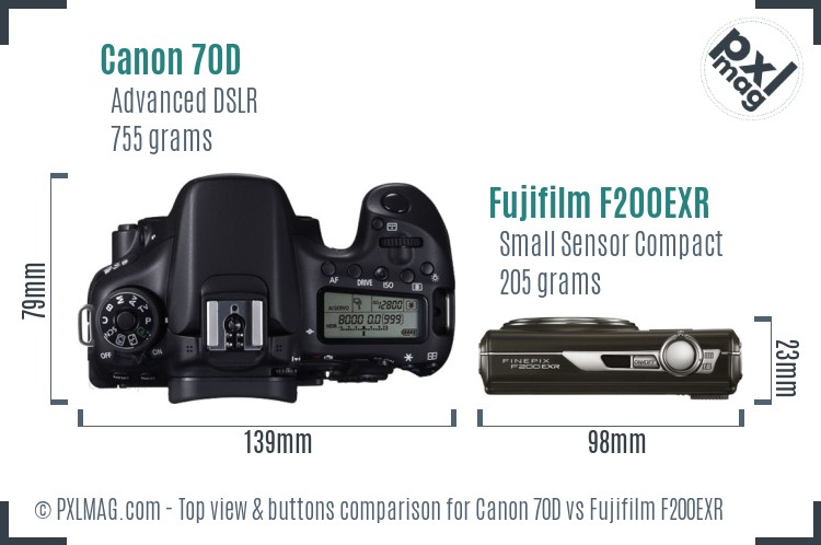 Canon 70D vs Fujifilm F200EXR top view buttons comparison