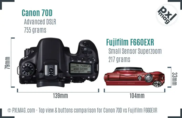 Canon 70D vs Fujifilm F660EXR top view buttons comparison