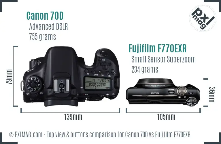 Canon 70D vs Fujifilm F770EXR top view buttons comparison