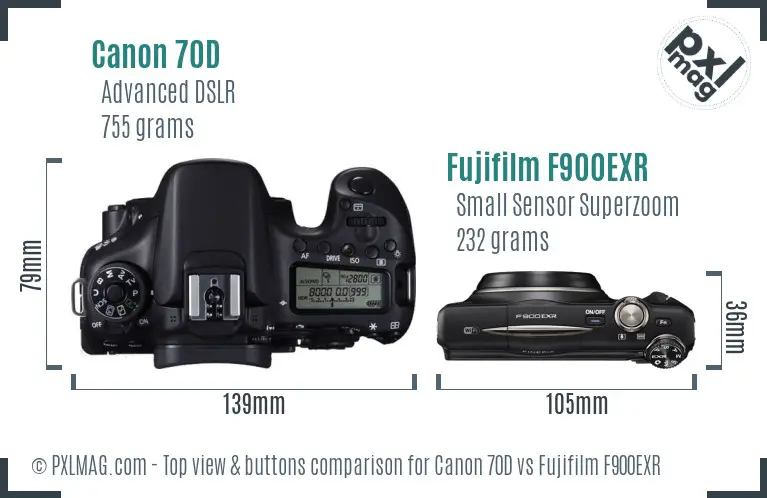 Canon 70D vs Fujifilm F900EXR top view buttons comparison