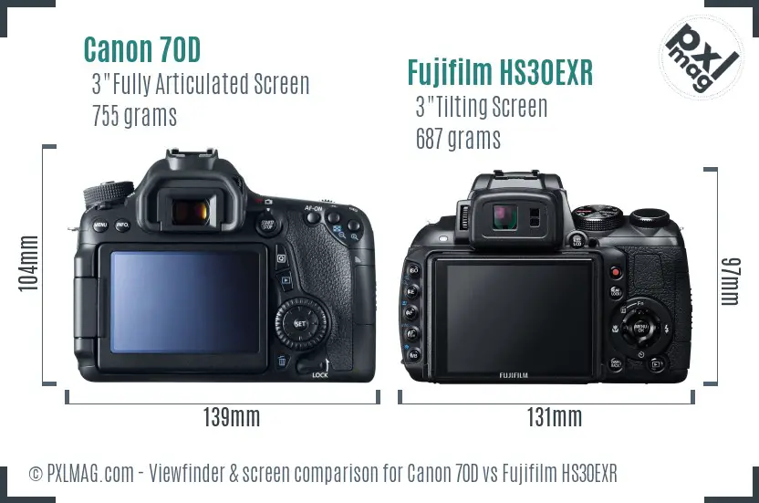 Canon 70D vs Fujifilm HS30EXR Screen and Viewfinder comparison