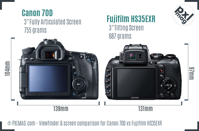 Canon 70D vs Fujifilm HS35EXR Screen and Viewfinder comparison