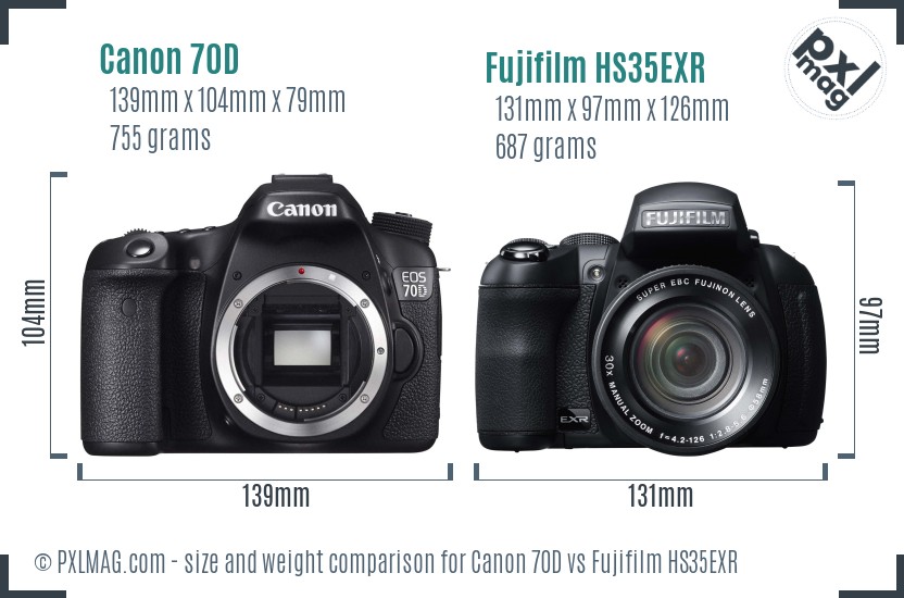 Canon 70D vs Fujifilm HS35EXR size comparison Canon 70D vs Fujifilm HS35EXR size comparison